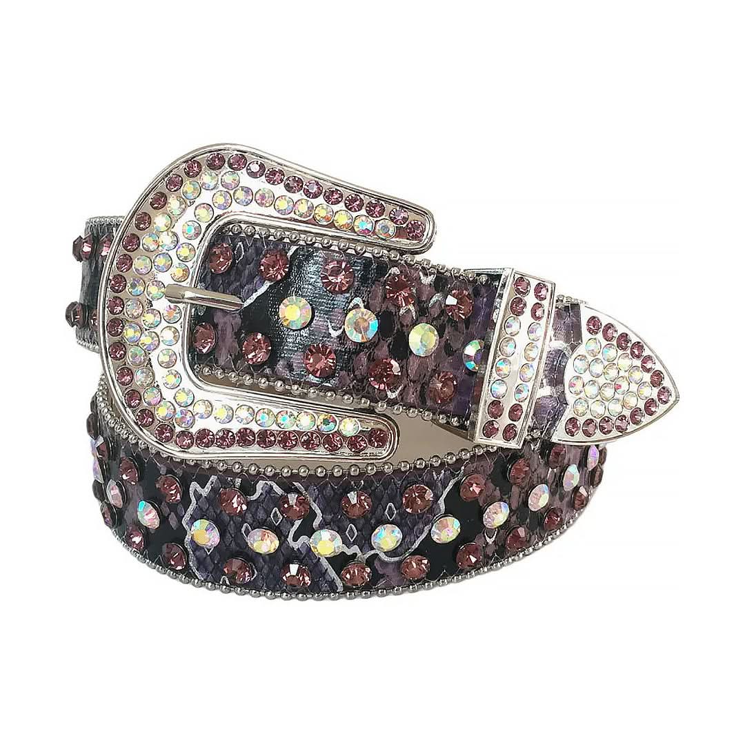Wine and Chromatic Rhinestones with Black Strap Rhinestone Belt-Belts-The Rhinestone Belts