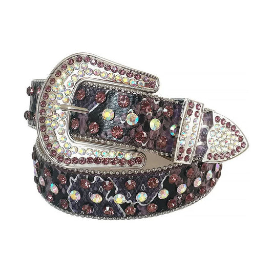 Wine and Chromatic Rhinestones with Black Strap Rhinestone Belt-Belts-The Rhinestone Belts