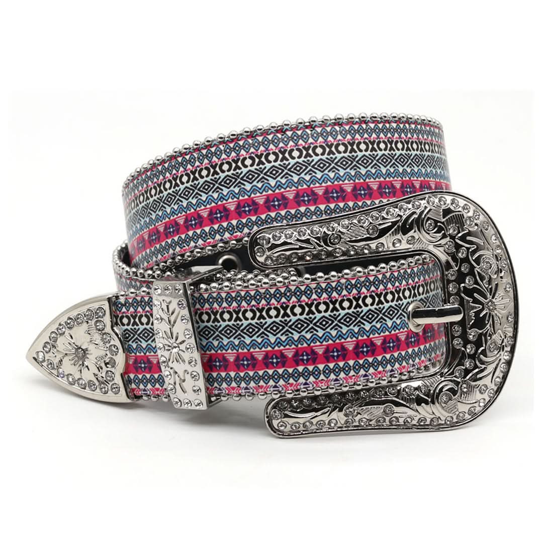 Engraved Buckle Sparkling Fish with White Studded Strap Rhinestone Belt-Belts-The Rhinestone Belts