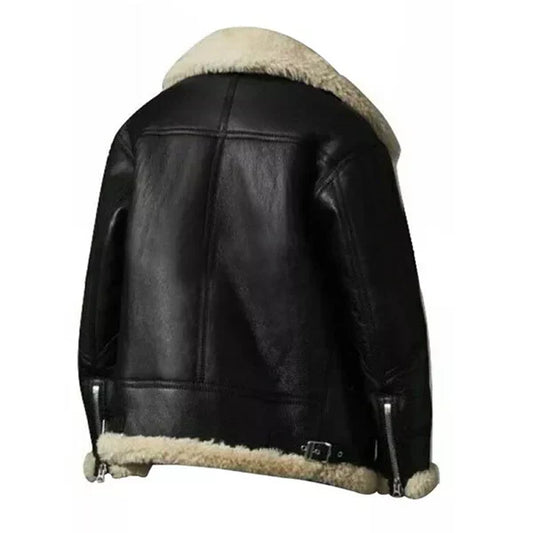 Women's Black Ivory Faux Shearling Aviator Leather Jacket-Women Shearling Jacket-Wayne Leather Jackets