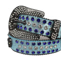 Blue and Clear Rhinestones with Skull Studs on Sky Strap Rhinestone Belt-Belts-The Rhinestone Belts
