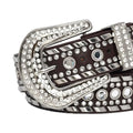 Diamond Rhinestones and Silver Studs with Dark Brown Strap Rhinestone Belt-Belts-The Rhinestone Belts