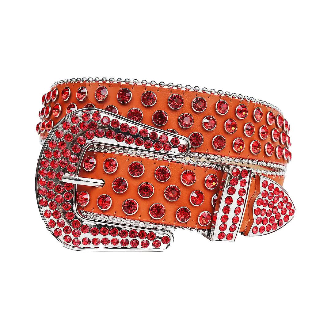 Red Rhinestones with Orange Strap Rhinestone Belt-Belts-The Rhinestone Belts
