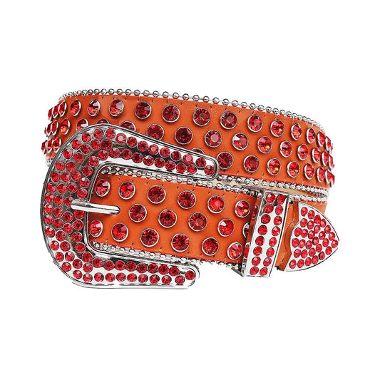 Red Rhinestones with Orange Strap Rhinestone Belt-Belts-The Rhinestone Belts