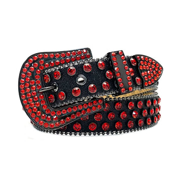 Black Strap with Red Studs Rhinestone Belt-Belts-The Rhinestone Belts