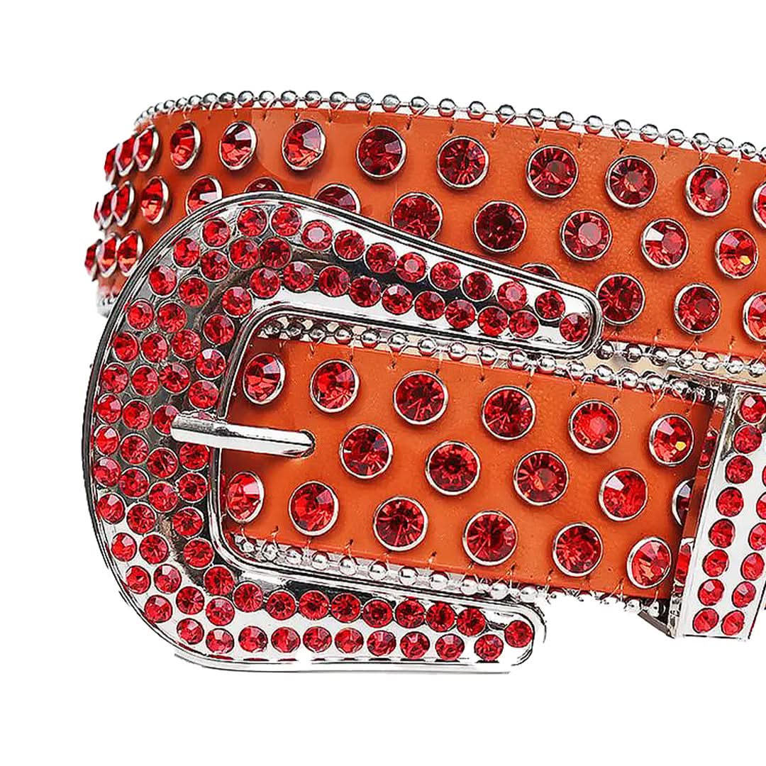 Red Rhinestones with Orange Strap Rhinestone Belt-Belts-The Rhinestone Belts