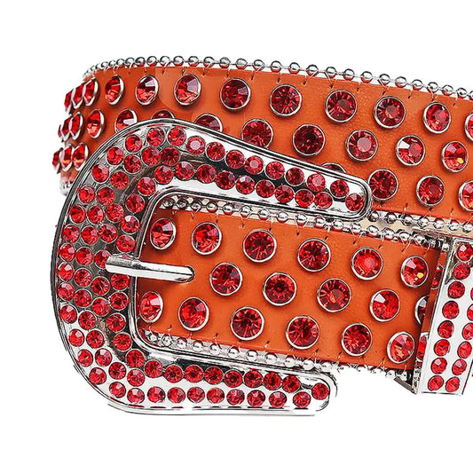Red Rhinestones with Orange Strap Rhinestone Belt-Belts-The Rhinestone Belts