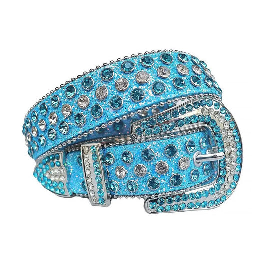 Sky Blue and Clear Rhinestones with Sky Glitter Strap Rhinestone Belt-Belts-The Rhinestone Belts