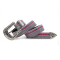 Engraved Buckle Sparkling Fish with White Studded Strap Rhinestone Belt-Belts-The Rhinestone Belts