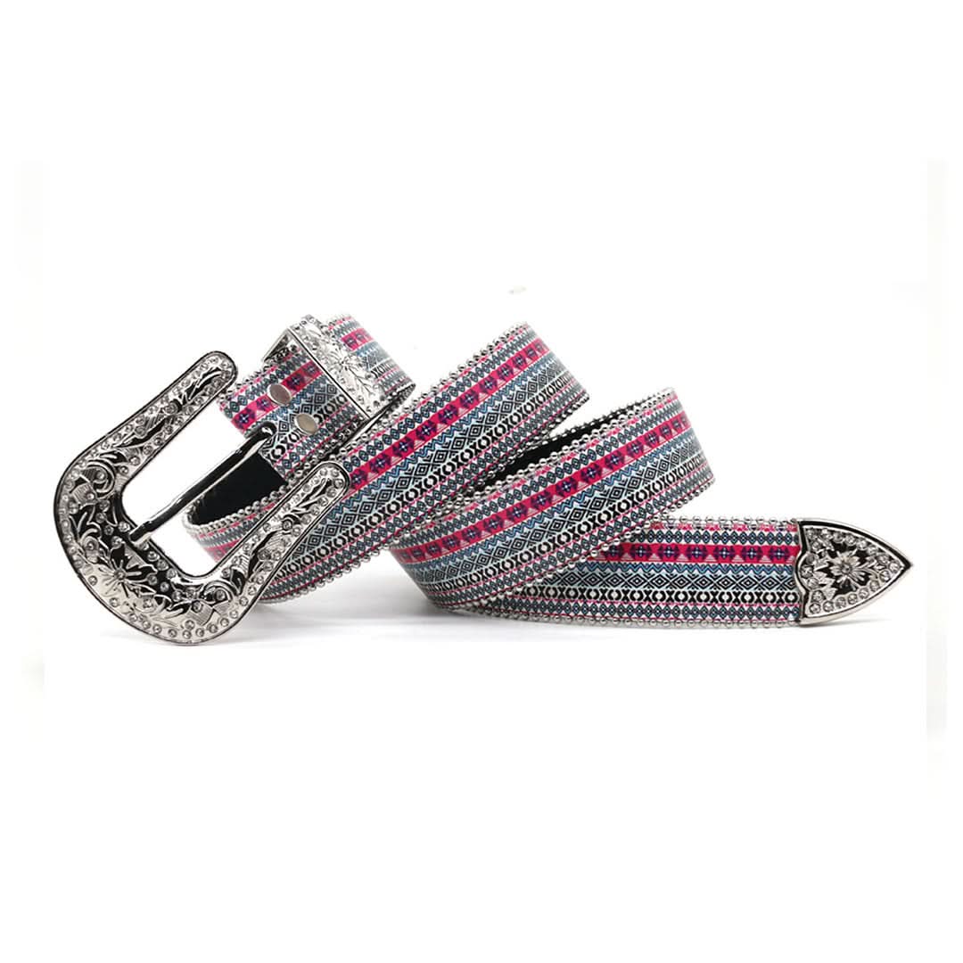 Engraved Buckle Sparkling Fish with White Studded Strap Rhinestone Belt-Belts-The Rhinestone Belts