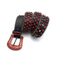 Black Strap with Red Studs Rhinestone Belt-Belts-The Rhinestone Belts