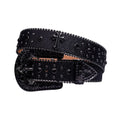 Engraved Buckle Cross Black Strap with Black Studs Rhinestone Belt-Belts-The Rhinestone Belts