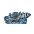 Gengar Buckle Metal Blue Strap with Crystal Studs Rhinestone Belt-Gengar Belts-The Rhinestone Belts