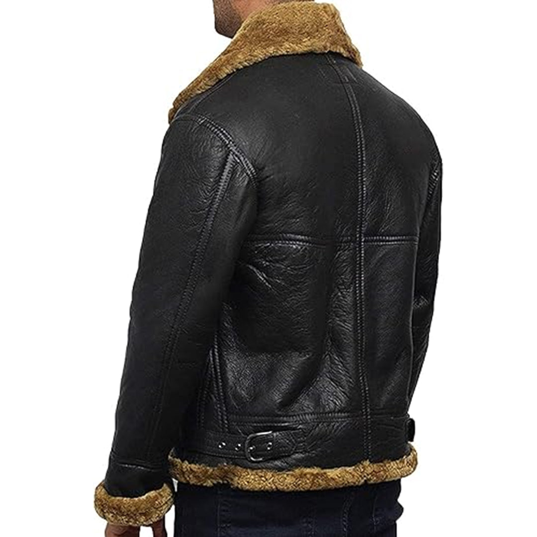 Men's B3 Flying Genuine Shearling Bomber Leather Jacket