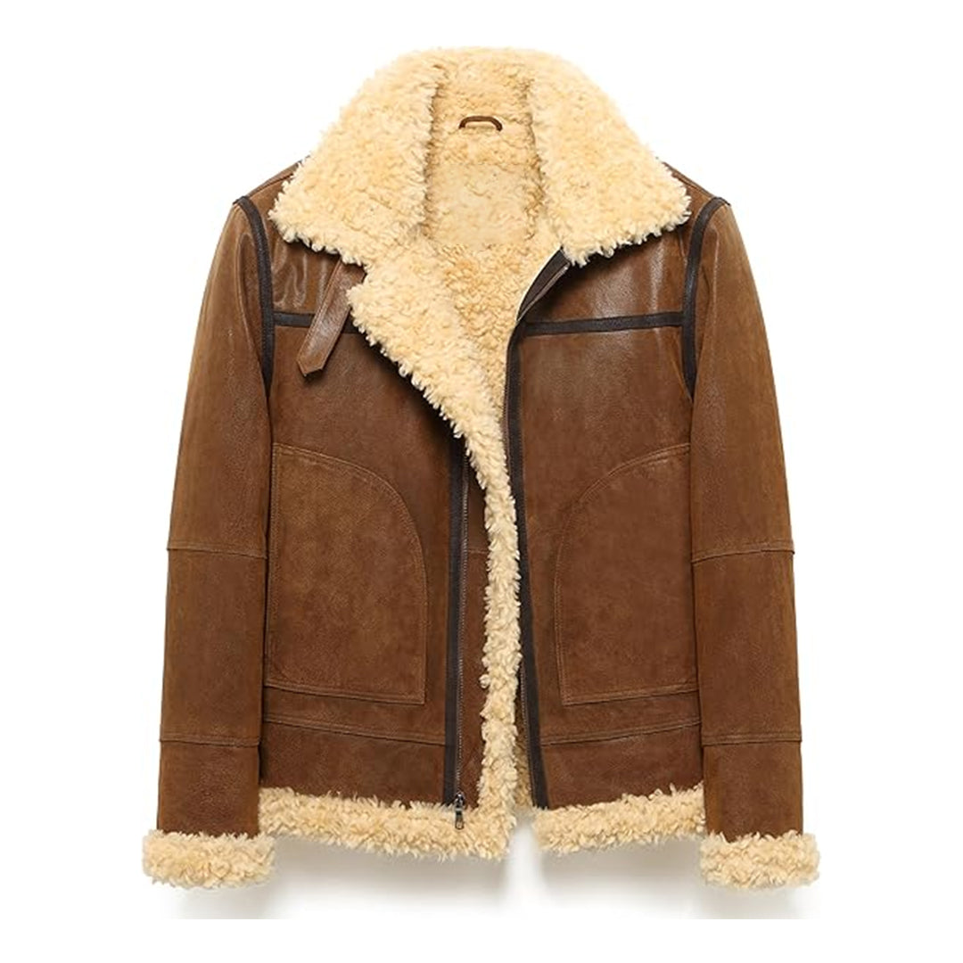 Men's Adjustable Warm Shearling Aviator Leather Jacket