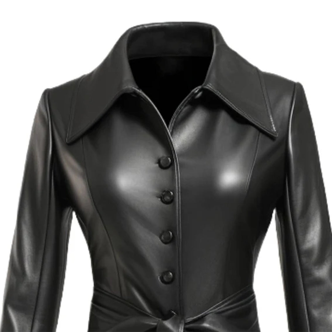 Women Black Nexa Long Leather Coat