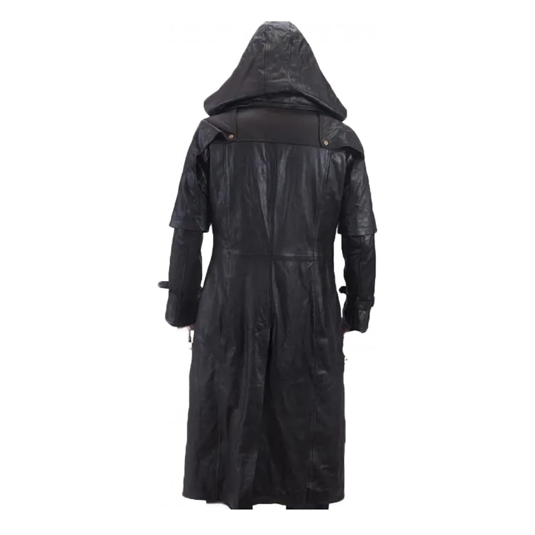 Black Hooded Goth Matrix Steampunk Long Leather Coat