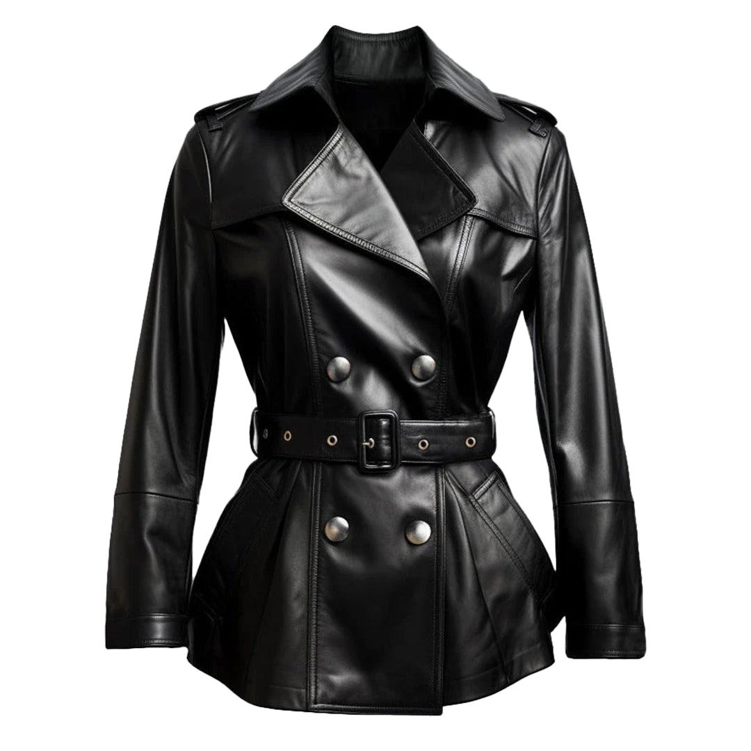 Women Black Draken Long Leather Coat