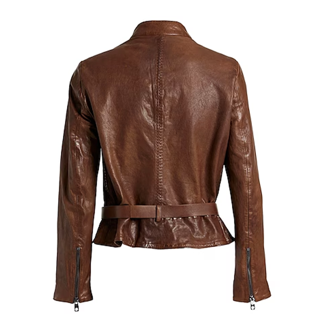 Women's Brown Stylesh Button Leather Jacket