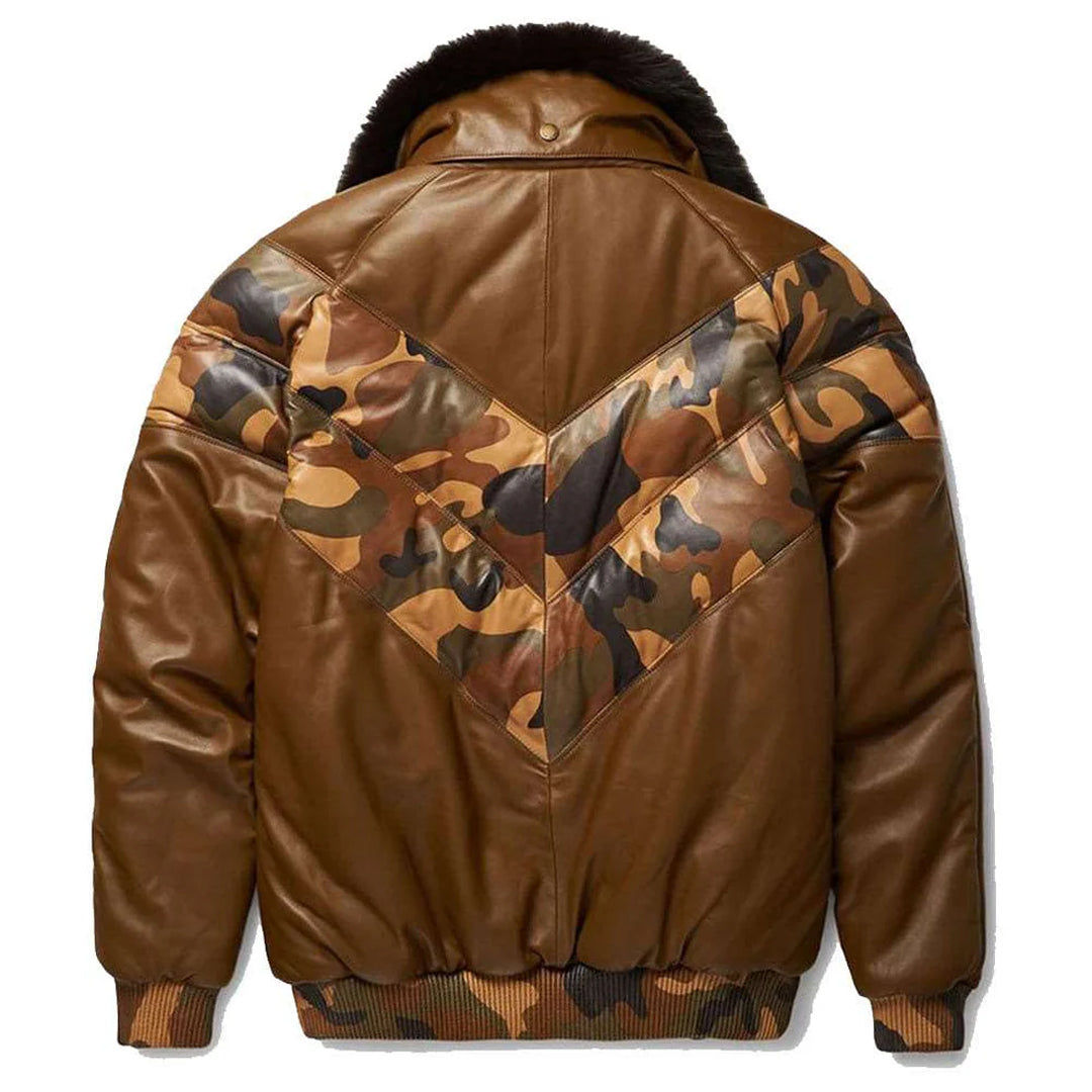 Men's Brown V-Bomber Leather Jacket