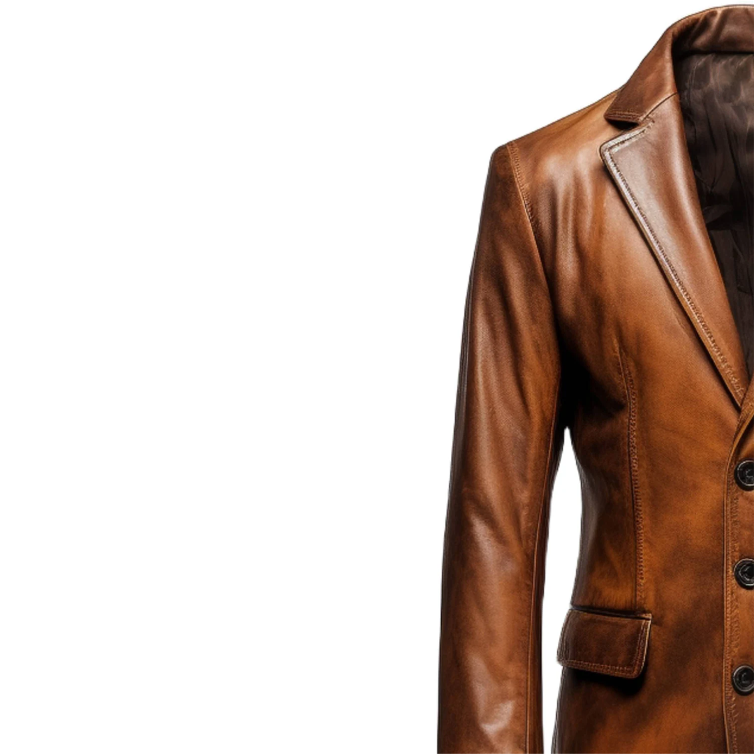 Brown Winter Round Cuffs Leather Coat