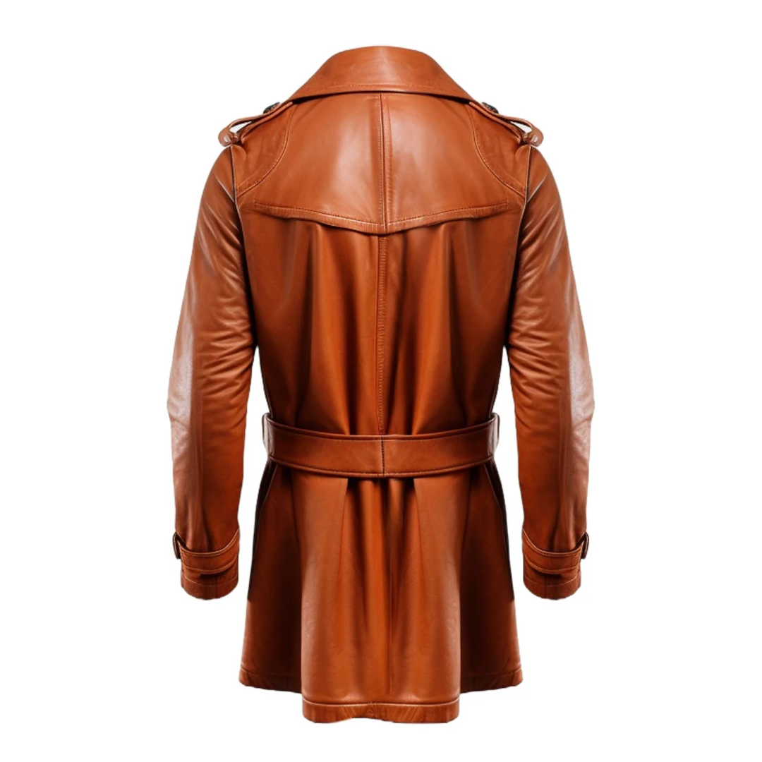 Tan Classic Long Real Leather Coat