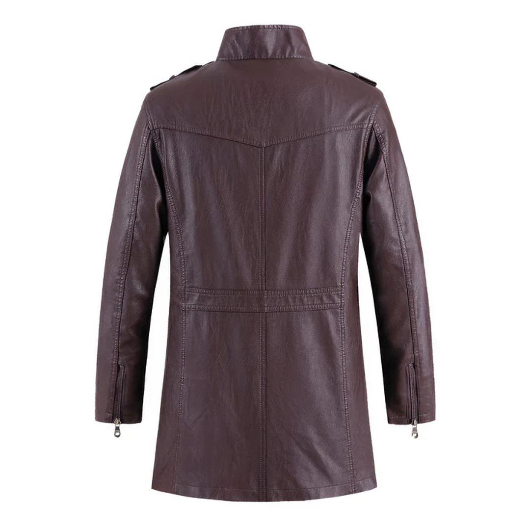 Wine Stand Collar Vintage Casual Biker Leather Coat