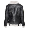 Women's White Faux Fur Merino Shearling Black Leather Jacket-Women Shearling Jacket-Wayne Leather Jackets