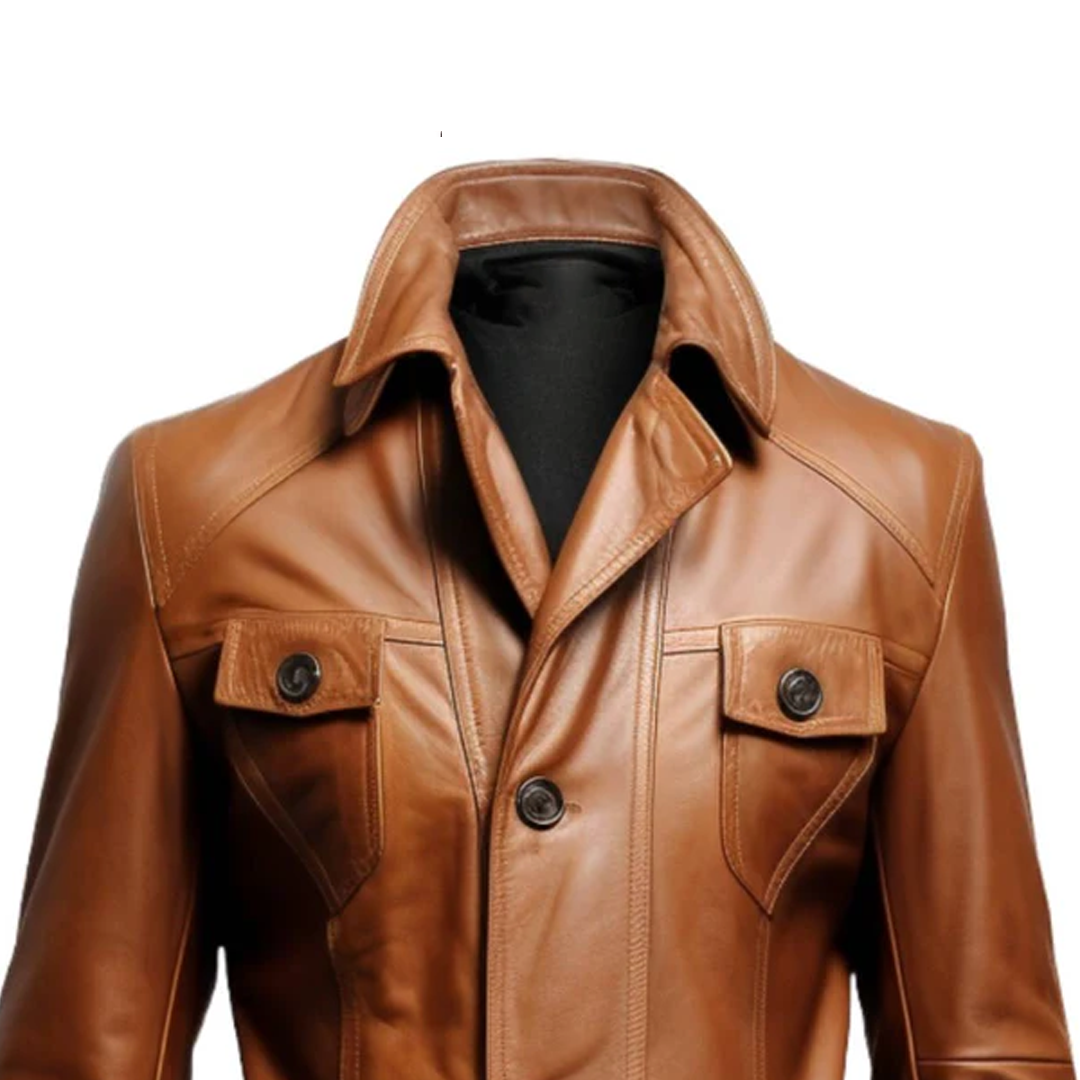 Brown Stylish Erect Style Leather Coat