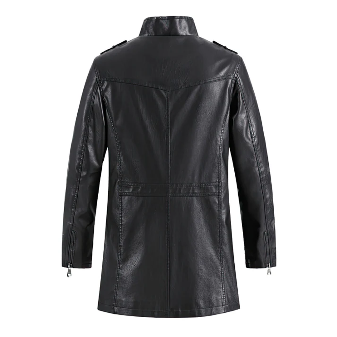 Black Stand Collar Vintage Casual Biker Leather Coat