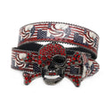 American Flag Skull Buckle with Red Strap Rhinestone Belt-Belts-The Rhinestone Belts