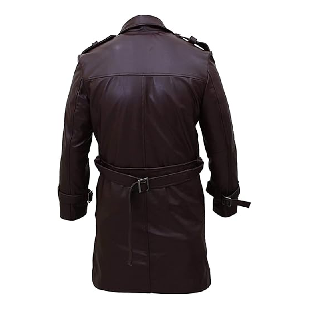 Brown Watchmen Real Leather Trench Coat