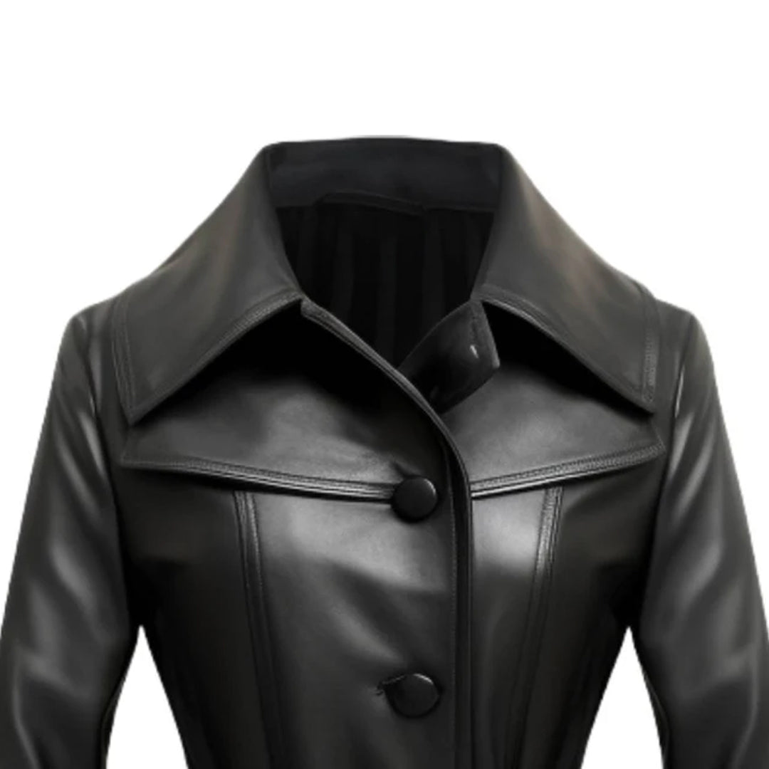 Women Black Lumos Long Leather Coat