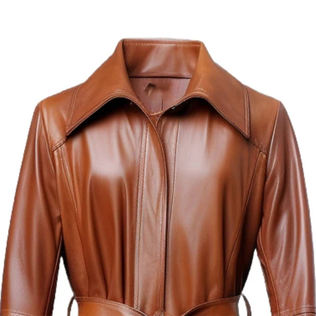 Women Brown Stratos Long Leather Coat