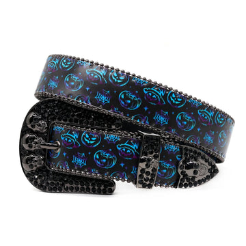 Skull Buckle Halloween Strap with Black Studded Design Rhinestone Belt-Belts-The Rhinestone Belts