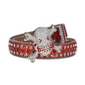 Gengar Silver Buckle Metal Red Strap with Crystal Studs Rhinestone Belt-Gengar Belts-The Rhinestone Belts