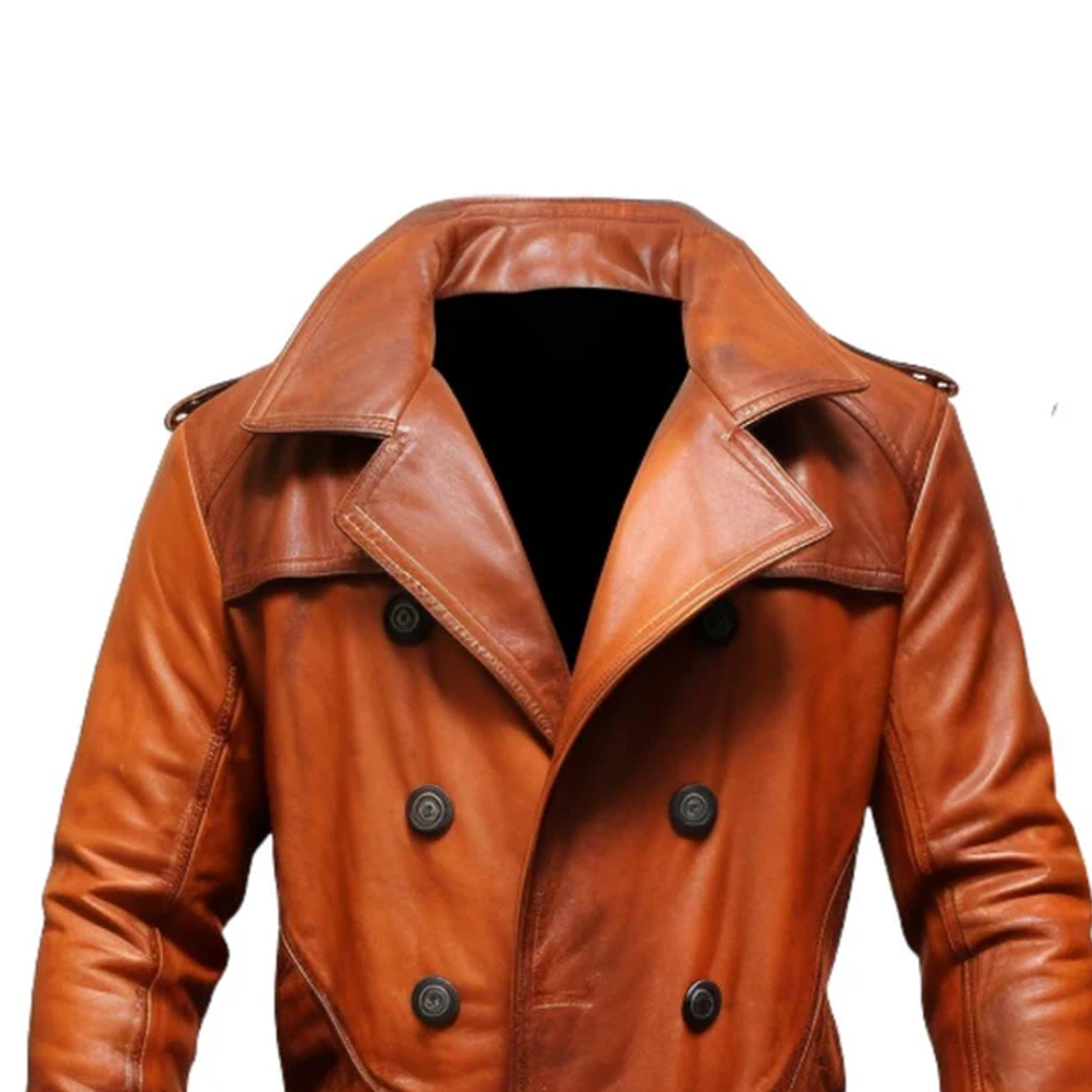 Brown Modern Open Hem Leather Coat