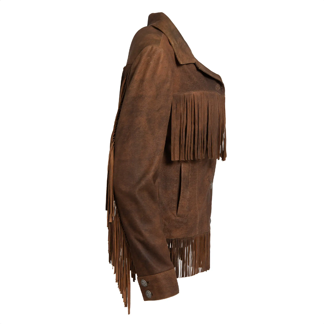 Women’s Brown Lea Fringe Leather Jacket