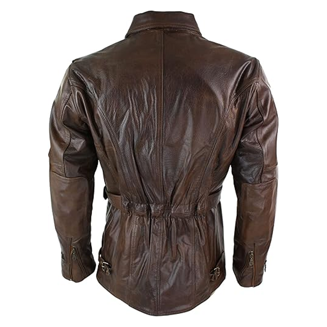 Brown Quarter Length German Motorcycle Leather Coat