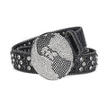 Globe Buckle with Black and Crystal Studs Rhinestone Belt-Belts-The Rhinestone Belts