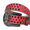 Black and Red Rhinestones with Red Strap and Skull Buckles Rhinestone Belt-Belts-The Rhinestone Belts