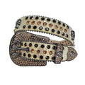 Black and Gold Studs with Beige Strap and Skull Buckles Rhinestone Belt-Belts-The Rhinestone Belts