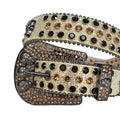 Black and Gold Studs with Beige Strap and Skull Buckles Rhinestone Belt-Belts-The Rhinestone Belts