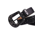 Engraved Buckle Cross Black Strap with Black Studs Rhinestone Belt-Belts-The Rhinestone Belts