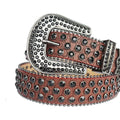 Black Rhinestones with Brown Textured Strap Rhinestone Belt-Belts-The Rhinestone Belts