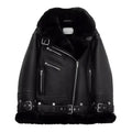 Women's Notch Faux Shearling Moto Leather Jacket-Women Shearling Jacket-Wayne Leather Jackets