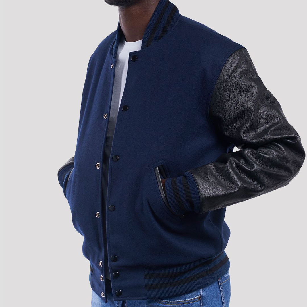 High Royal Wool Body & Black Leather Sleeves Varsity Jacket