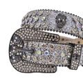 Diamond Rhinestones with Grey Glitter Strap and Skull Buckles Rhinestone Belt-Belts-The Rhinestone Belts