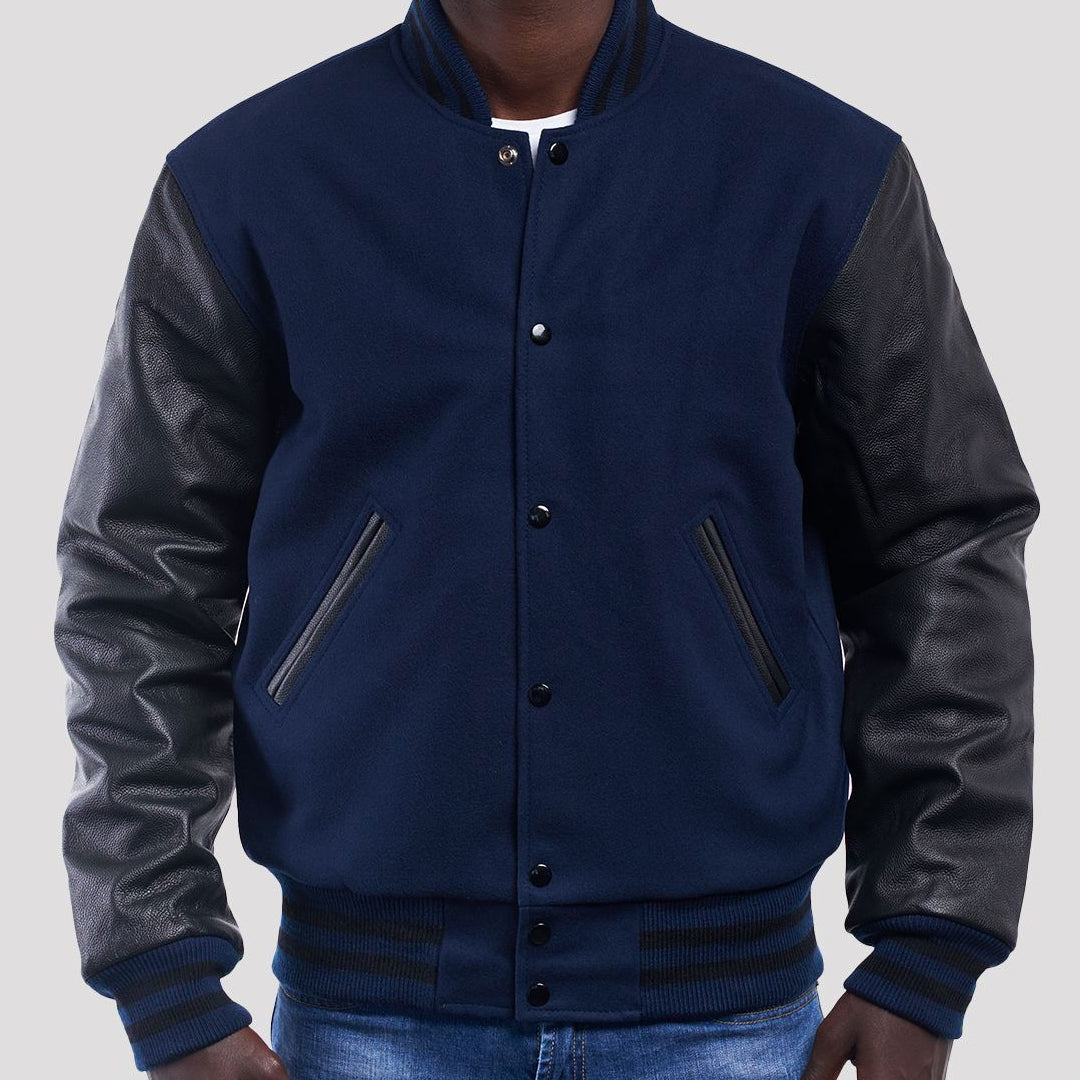 High Royal Wool Body & Black Leather Sleeves Varsity Jacket