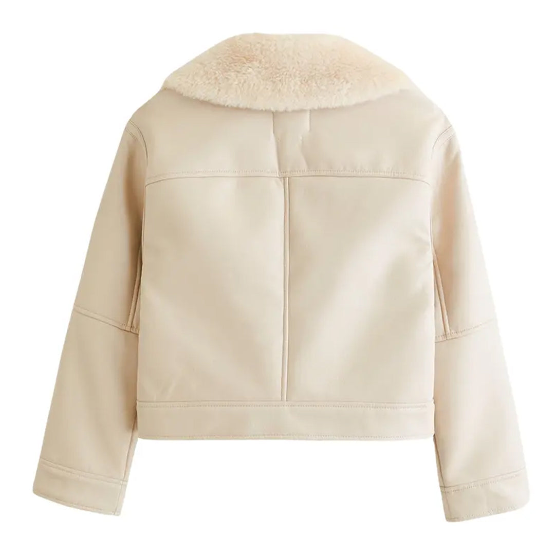 Women's Faux Shearling Leather Jacket-Women Shearling Jacket-Wayne Leather Jackets